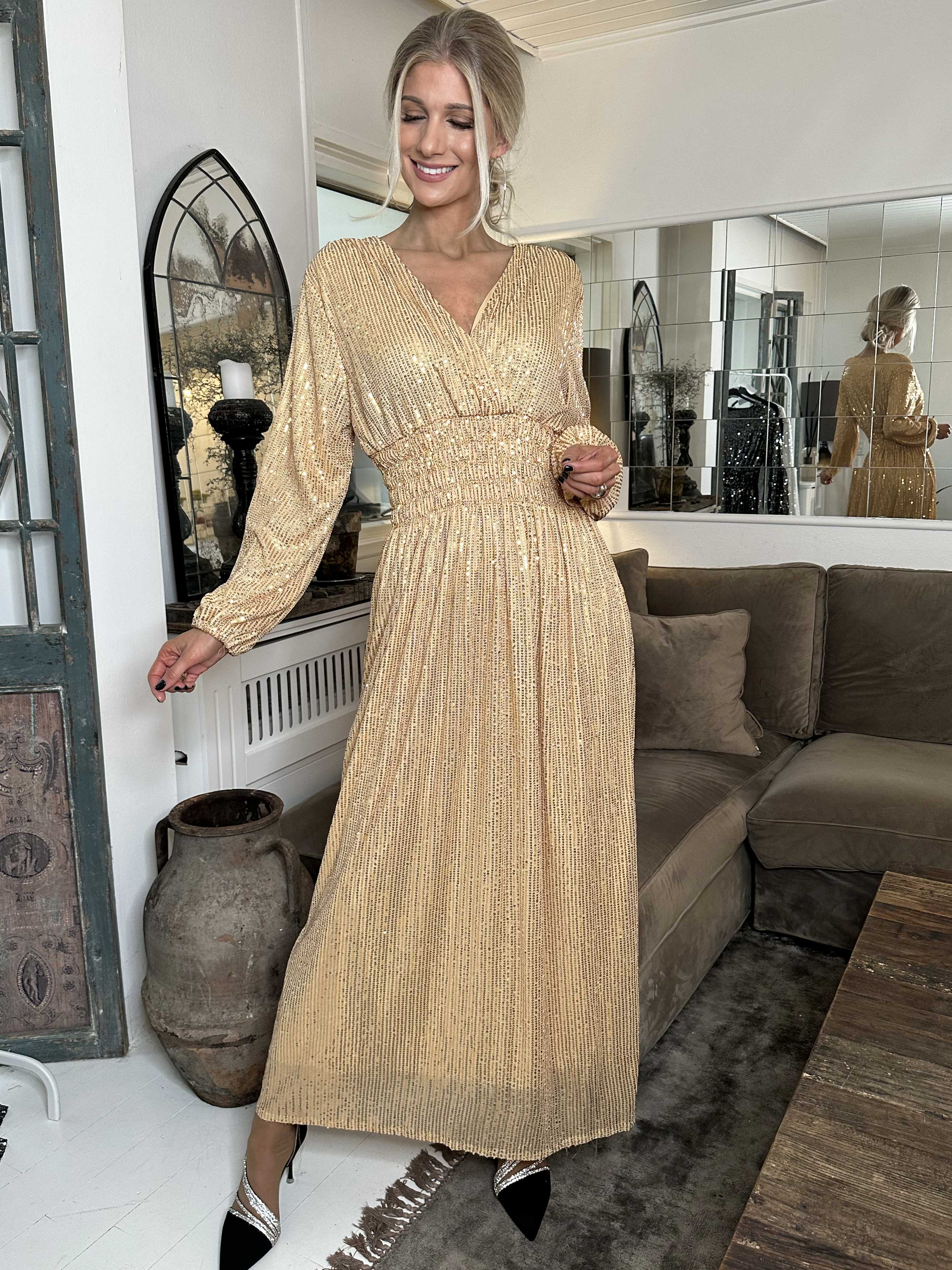 Pams Glitter L/S - Lang smuk kjole med pailletter